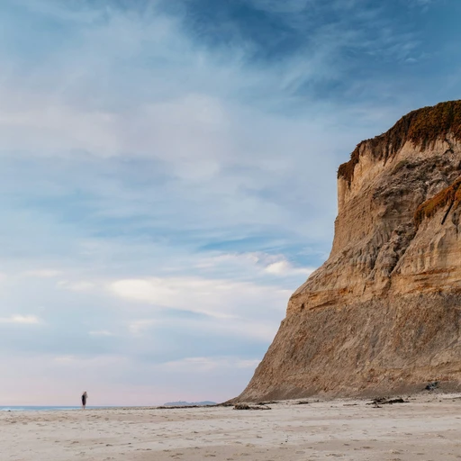 Cliffs above the beach at Half Moon Bay, under Veil’s grid of 32-pixel tiles